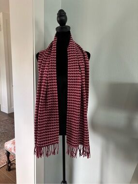 Pink and burgundy Houndstooth Fringe Scarf cashmere